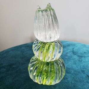 Vintage Clear Glass Green Paper Weight  5.5 Inches Textured  *READ*
